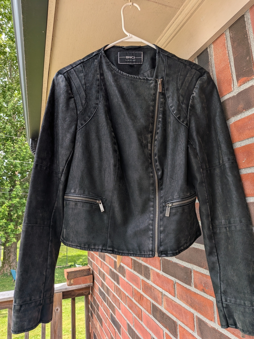 BNCI Women's Black Faux Leather Asymmetrical Jacket
